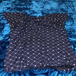 Blue and white blouse.